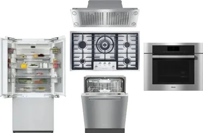 5 Piece Package Includes Refrigerator, Cooktop, Wall Oven, Hood And Dishwasher