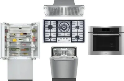 5 Piece Package Includes Refrigerator, Cooktop, Wall Oven, Hood And Dishwasher