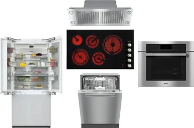 5 Piece Package Includes Refrigerator, Cooktop, Wall Oven, Hood And Dishwasher