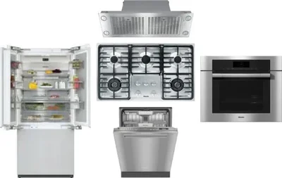 5 Piece Package Includes Refrigerator, Cooktop, Wall Oven, Hood And Dishwasher
