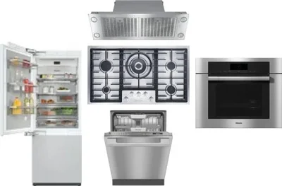 5 Piece Package Includes Refrigerator, Cooktop, Wall Oven, Hood And Dishwasher