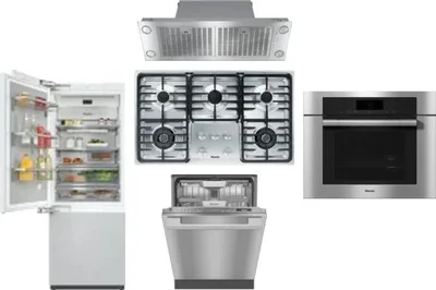5 Piece Package Includes Refrigerator, Cooktop, Wall Oven, Hood And Dishwasher