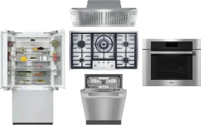 5 Piece Package Includes Refrigerator, Cooktop, Wall Oven, Hood And Dishwasher
