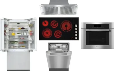 5 Piece Package Includes Refrigerator, Cooktop, Wall Oven, Hood And Dishwasher