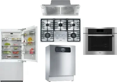 5 Piece Package Includes Refrigerator, Cooktop, Wall Oven, Hood And Dishwasher