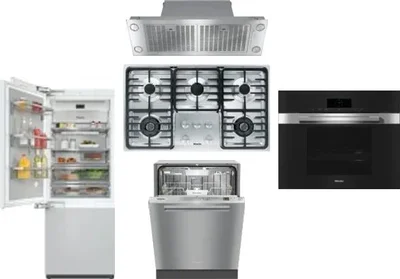 5 Piece Package Includes Refrigerator, Cooktop, Wall Oven, Hood And Dishwasher