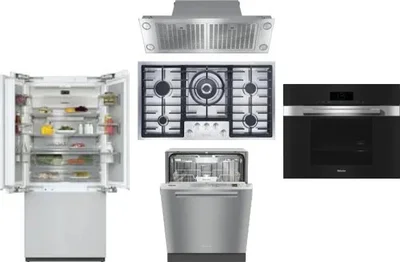 5 Piece Package Includes Refrigerator, Cooktop, Wall Oven, Hood And Dishwasher