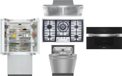 5 Piece Package Includes Refrigerator, Cooktop, Wall Oven, Hood And Dishwasher
