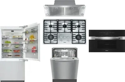 5 Piece Package Includes Refrigerator, Cooktop, Wall Oven, Hood And Dishwasher
