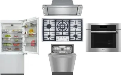 5 Piece Package Includes Refrigerator, Cooktop, Wall Oven, Hood And Dishwasher