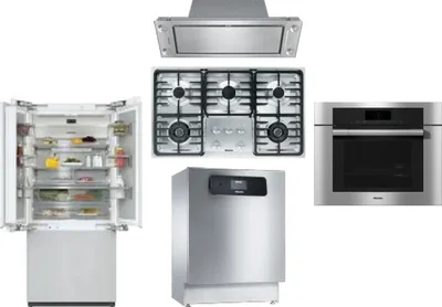 5 Piece Package Includes Refrigerator, Cooktop, Wall Oven, Hood And Dishwasher