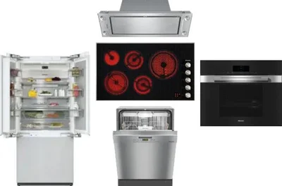 5 Piece Package Includes Refrigerator, Cooktop, Wall Oven, Hood And Dishwasher