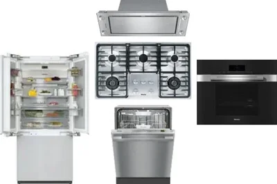 5 Piece Package Includes Refrigerator, Cooktop, Wall Oven, Hood And Dishwasher