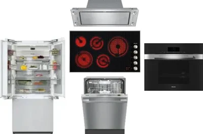 5 Piece Package Includes Refrigerator, Cooktop, Wall Oven, Hood And Dishwasher