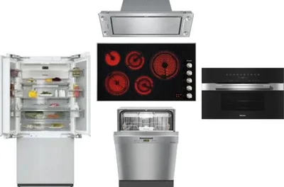 5 Piece Package Includes Refrigerator, Cooktop, Wall Oven, Hood And Dishwasher