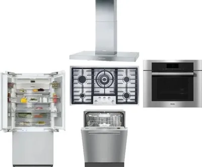 5 Piece Package Includes Refrigerator, Cooktop, Wall Oven, Hood And Dishwasher