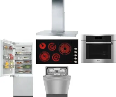 5 Piece Package Includes Refrigerator, Cooktop, Wall Oven, Hood And Dishwasher