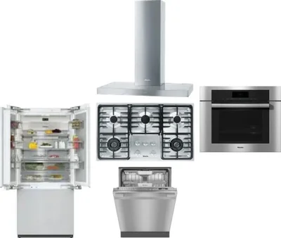 5 Piece Package Includes Refrigerator, Cooktop, Wall Oven, Hood And Dishwasher