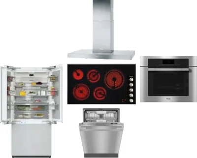 5 Piece Package Includes Refrigerator, Cooktop, Wall Oven, Hood And Dishwasher