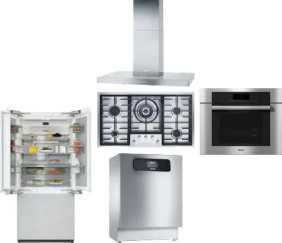 5 Piece Package Includes Refrigerator, Cooktop, Wall Oven, Hood And Dishwasher
