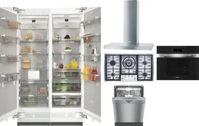 6 Piece Package Includes Refrigerator, Freezer, Cooktop, Wall Oven, Hood And Dishwasher
