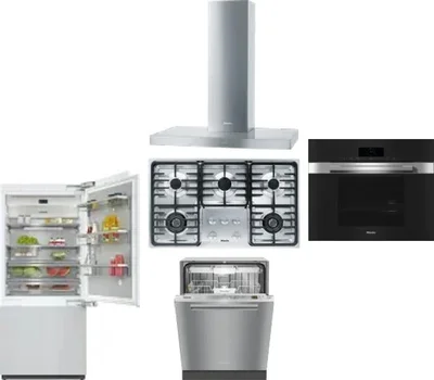 5 Piece Package Includes Refrigerator, Cooktop, Wall Oven, Hood And Dishwasher