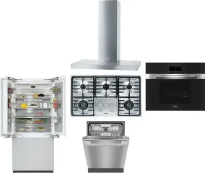 5 Piece Package Includes Refrigerator, Cooktop, Wall Oven, Hood And Dishwasher