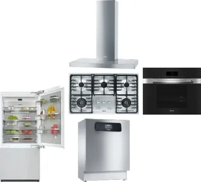 5 Piece Package Includes Refrigerator, Cooktop, Wall Oven, Hood And Dishwasher