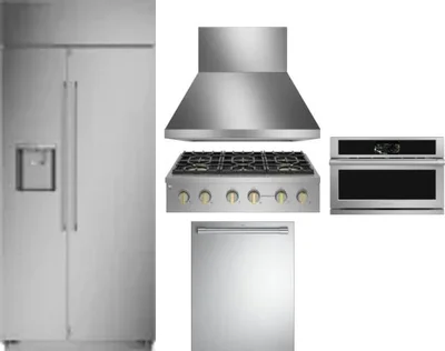 5 Piece Package Includes Refrigerator, Cooktop, Wall Oven, Hood And Dishwasher
