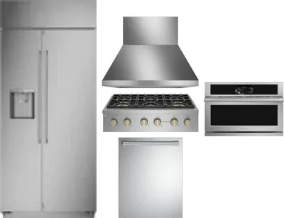 5 Piece Package Includes Refrigerator, Cooktop, Wall Oven, Hood And Dishwasher
