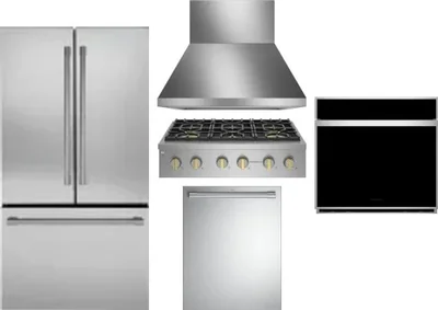 5 Piece Package Includes Refrigerator, Cooktop, Wall Oven, Hood And Dishwasher