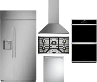 5 Piece Package Includes Refrigerator, Cooktop, Wall Oven, Hood And Dishwasher