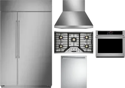 5 Piece Package Includes Refrigerator, Cooktop, Wall Oven, Hood And Dishwasher