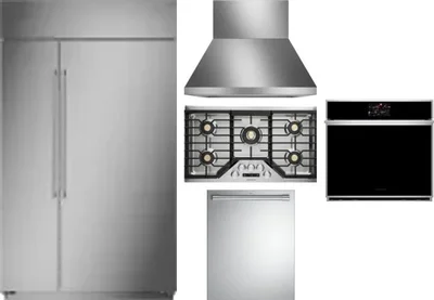 5 Piece Package Includes Refrigerator, Cooktop, Wall Oven, Hood And Dishwasher