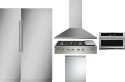 6 Piece Package Includes Refrigerator, Freezer, Cooktop, Wall Oven, Hood And Dishwasher