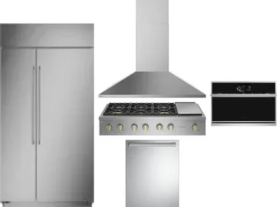 5 Piece Package Includes Refrigerator, Cooktop, Wall Oven, Hood And Dishwasher