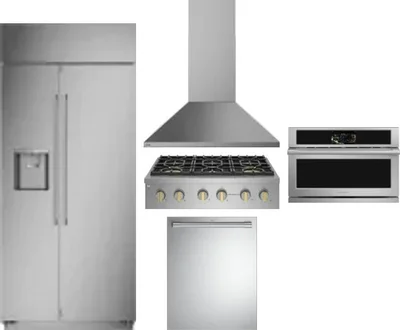 5 Piece Package Includes Refrigerator, Cooktop, Wall Oven, Hood And Dishwasher