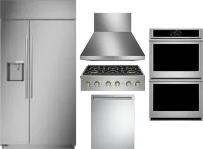 5 Piece Package Includes Refrigerator, Cooktop, Wall Oven, Hood And Dishwasher