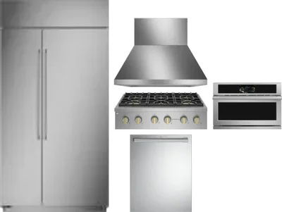 5 Piece Package Includes Refrigerator, Cooktop, Wall Oven, Hood And Dishwasher