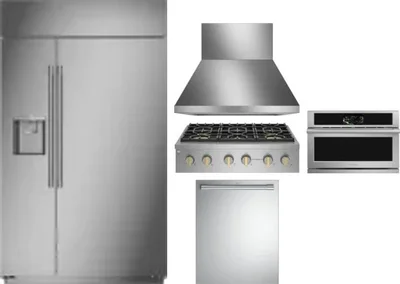5 Piece Package Includes Refrigerator, Cooktop, Wall Oven, Hood And Dishwasher