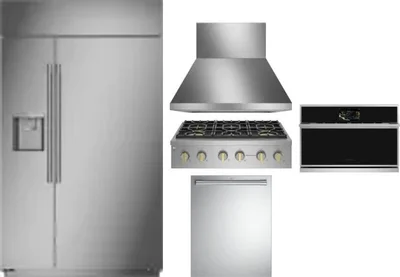 5 Piece Package Includes Refrigerator, Cooktop, Wall Oven, Hood And Dishwasher