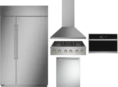 5 Piece Package Includes Refrigerator, Cooktop, Wall Oven, Hood And Dishwasher
