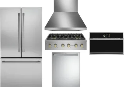 5 Piece Package Includes Refrigerator, Cooktop, Wall Oven, Hood And Dishwasher