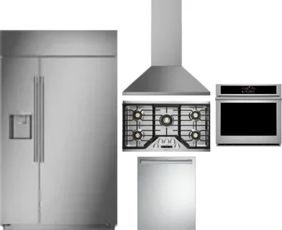 5 Piece Package Includes Refrigerator, Cooktop, Wall Oven, Hood And Dishwasher