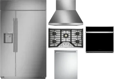 5 Piece Package Includes Refrigerator, Cooktop, Wall Oven, Hood And Dishwasher