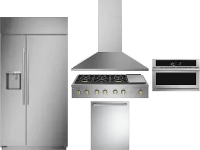 5 Piece Package Includes Refrigerator, Cooktop, Wall Oven, Hood And Dishwasher