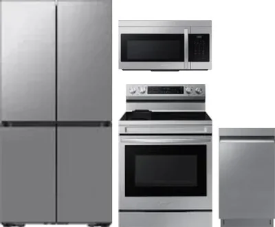 4 Piece Package Includes Refrigerator, Range, Microwave And Dishwasher