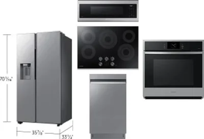 5 Piece Package Includes Refrigerator, Cooktop, Wall Oven, Microwave And Dishwasher