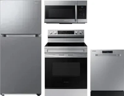 4 Piece Package Includes Refrigerator, Range, Microwave And Dishwasher
