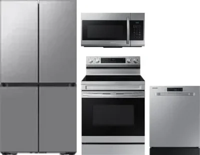 4 Piece Package Includes Refrigerator, Range, Microwave And Dishwasher